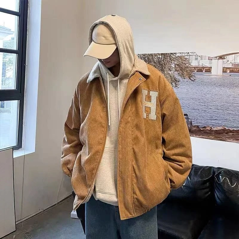 

​ Вельветовая куртка из овечьей шерсти на флисовой подкладке, мужская осенне-зимняя уличная одежда, пальто большого размера премиум-класса ​