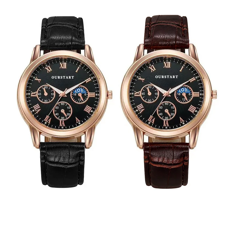 Hot selling men's watch, three eyed starry moon leisure quartz belt watch, men's watch