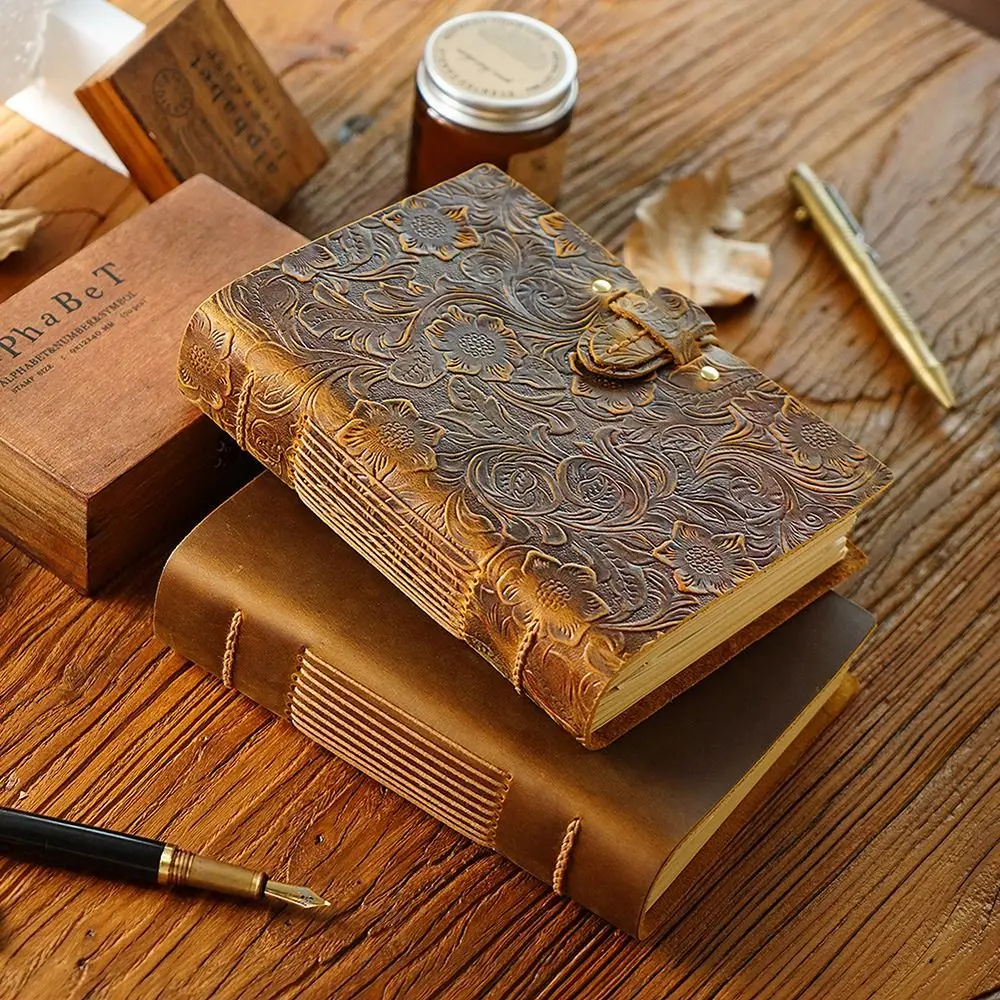 Vintage Leather Bound Journal Genuine Leather Cover Handmade Travel Sketchbook Blank Pages Unlined Daily Notepad