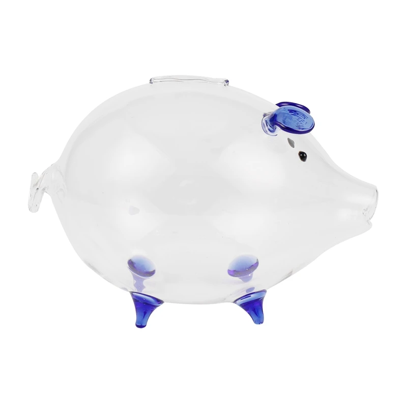 2X Pig Piggy Bank Money Boxes Coin Saving Box Cute Transparent Glass Souvenir Birthday Gift For Children Kids-Blue