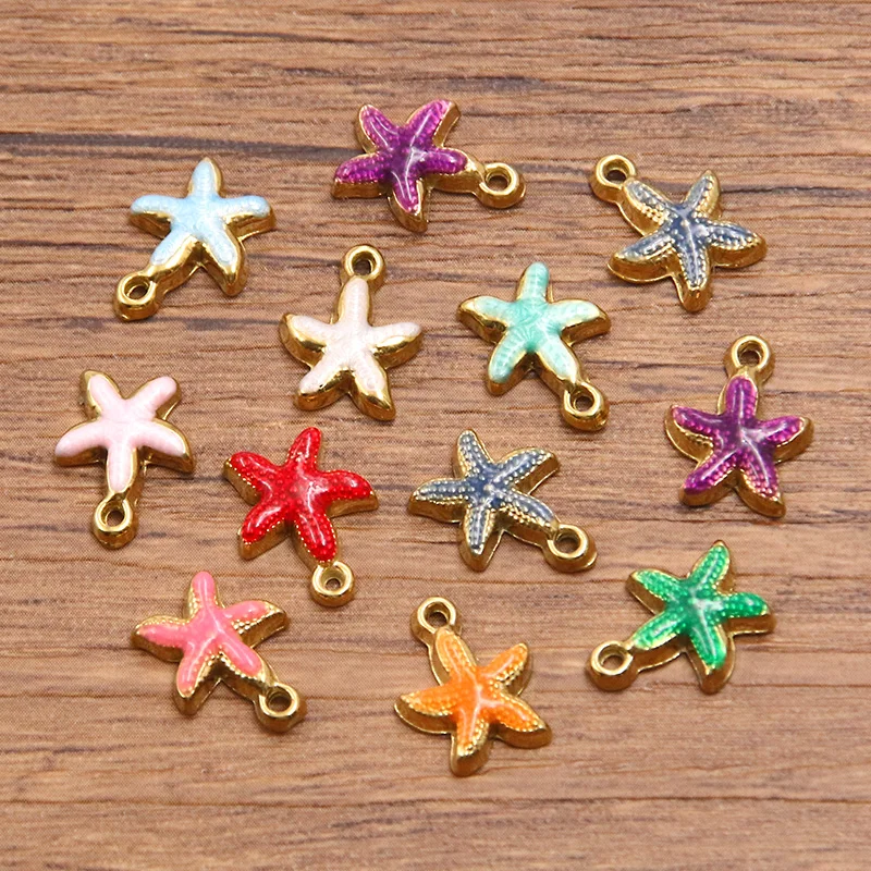 

2Pcs 9 Color 10X12mm Stainless Steel Enamel Drop Oil Marine Animal Pendant Starfish Charm DIY Earrings Jewelry Making