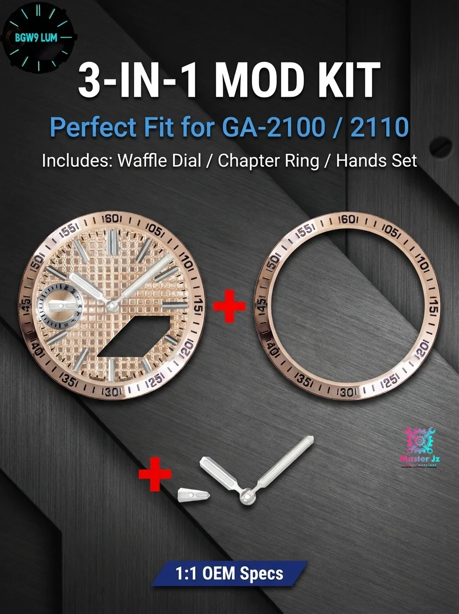 Premium Waffle Textured Metal Dial 3 In 1 Mod Kit BGW9 Glow In Dark Dial For CASIO GA2100 Watch Faceplate Hands Casioak Mod