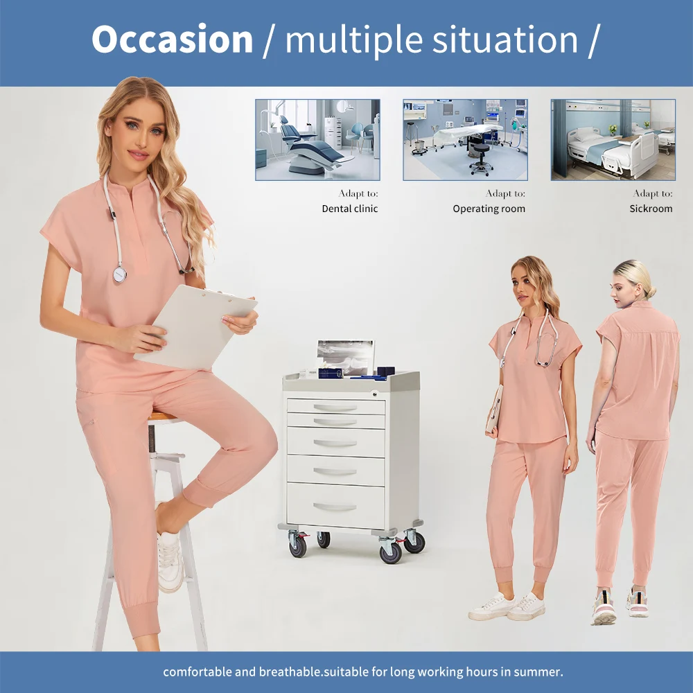 Quick-dry Surgical Scrub Uniform Elastic Short Sleeve Medical Scrubs Set Women Pet Hospital Veterinary Medical Tops Jogger Pants
