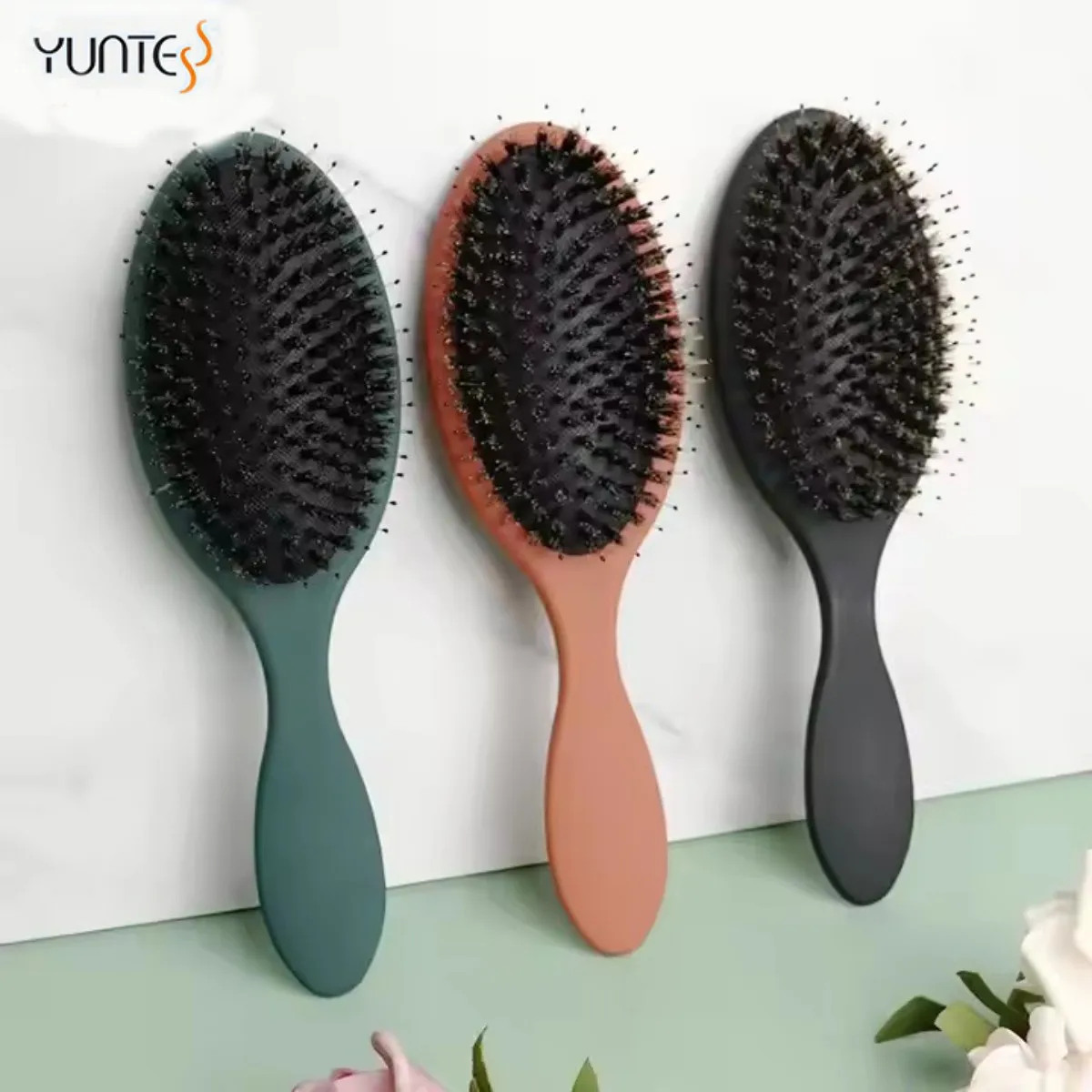 Peine de pelo de nailon y cerdas de jabalí ovaladas, Mini peine antiestático para masaje del cuero cabelludo, cepillo para el pelo, herramienta de estilismo, 1 ud.
