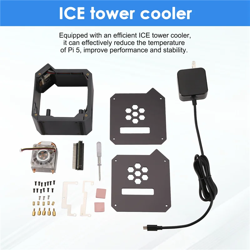 CS-Mini Tower Fan mit Gehäuse Kit mit Eisturm 0,96 Bildschirm Display Netzteil für Raspberry Pi5