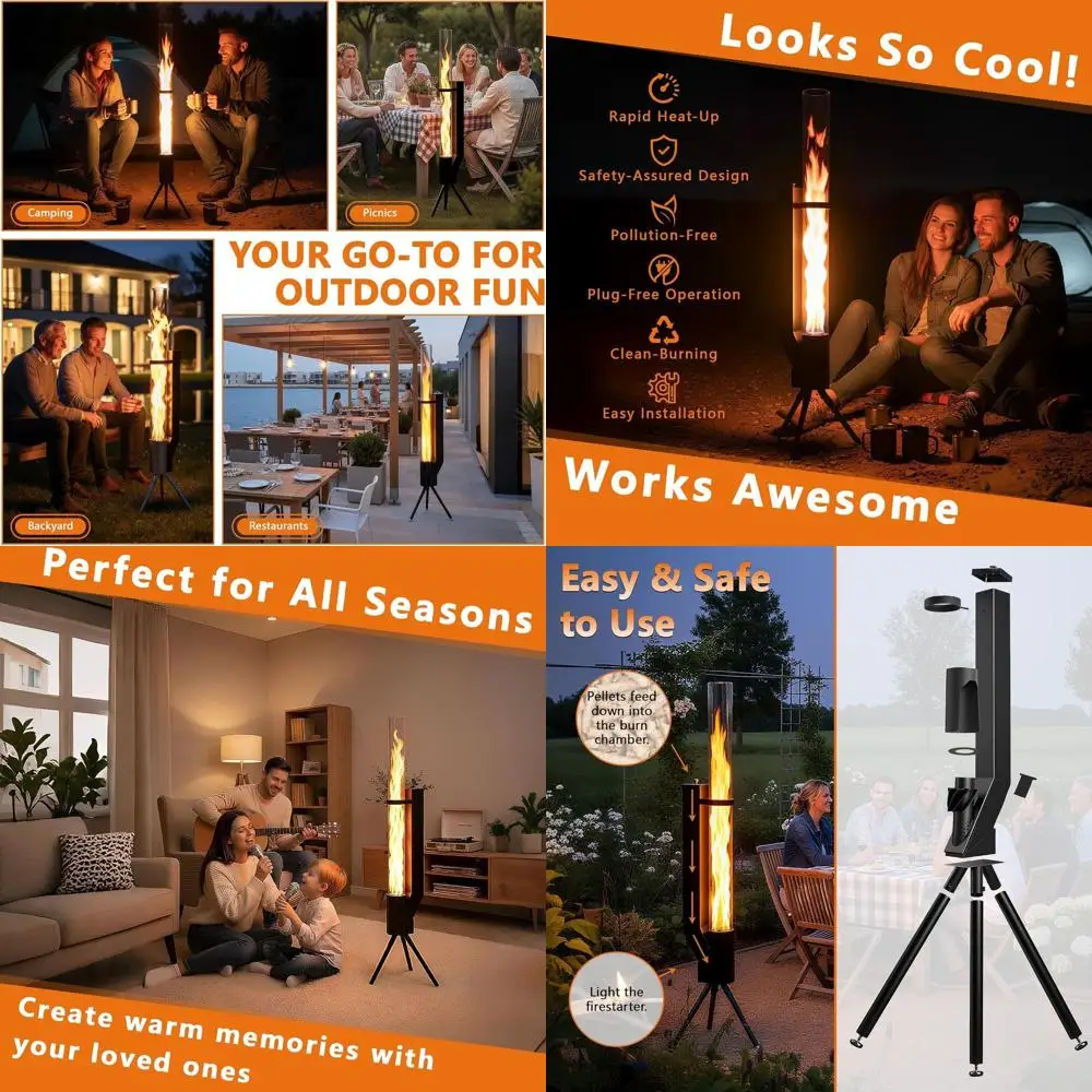 

Портативный уличный обогреватель-камин 58 для патио, сада, пляжа и уличных обедов (черный)