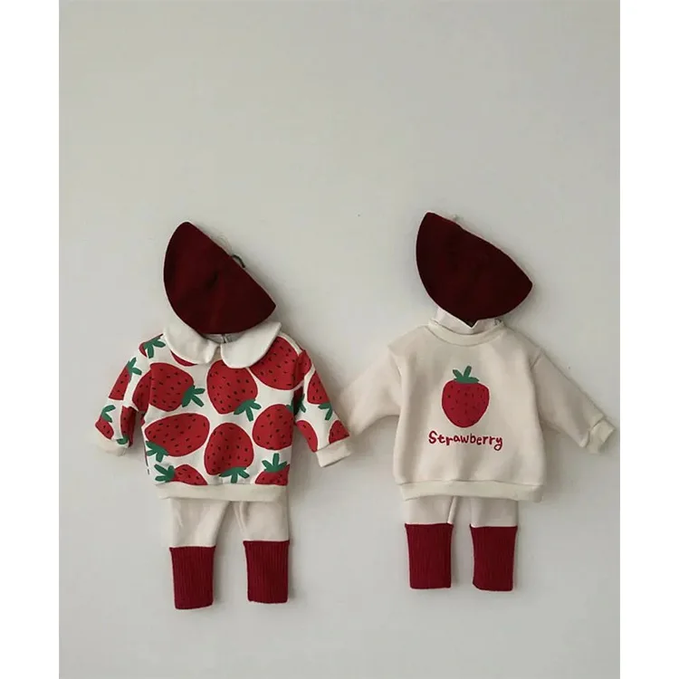 2024 Autumn New Girls Strawberry Print Sweatshirts Cotton Children Long Sleeve Tops Versatile Casual Baby Pullover Kids Clothes