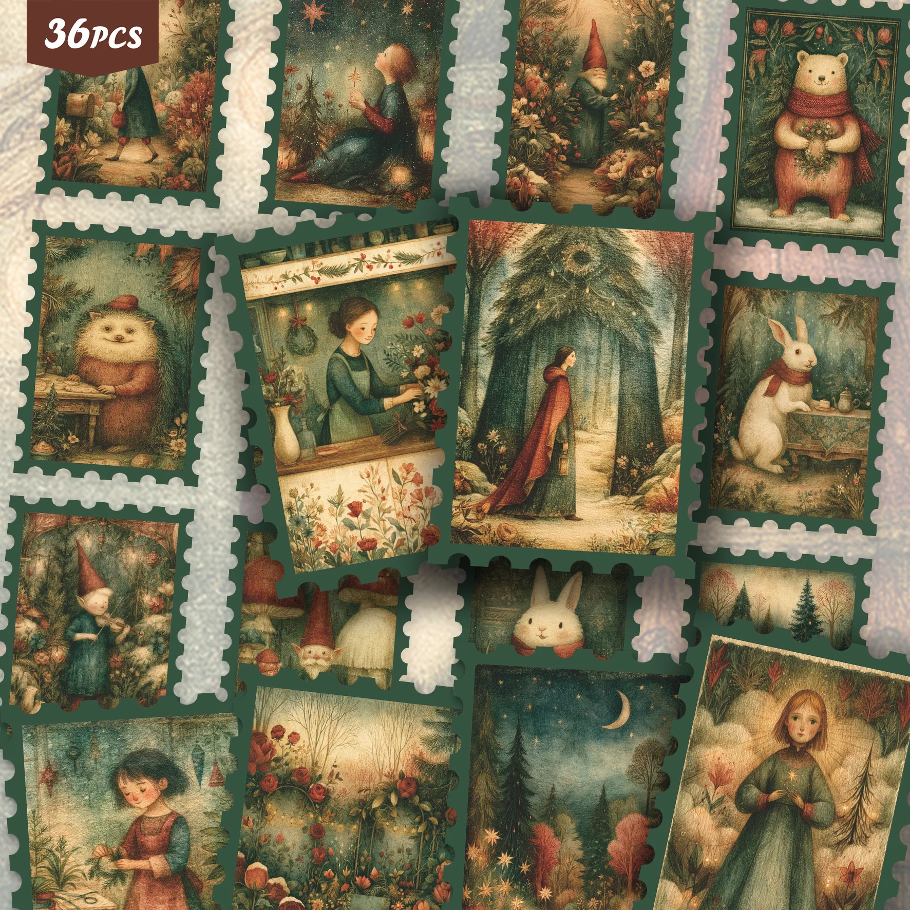 36PCS Vintage Fairy Tale Stickers for laptops, Forest Elf & Animal Prints, Perfect for Journaling Scrapbooking & Handmade Crafts