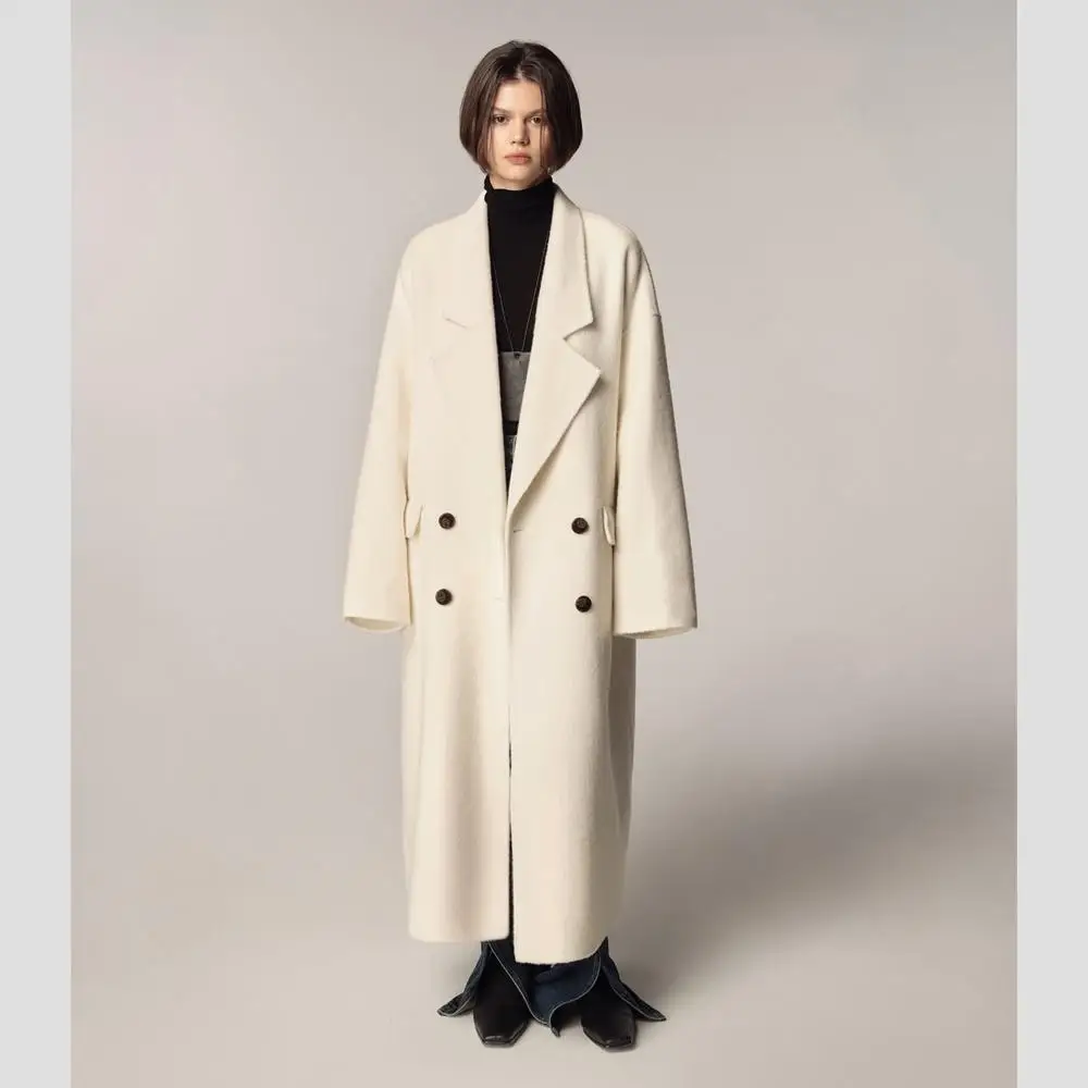 Allingentle Ivory Woolen Women Long Blazer Elegant Long Jacket for Party Office Work Outfits Customize