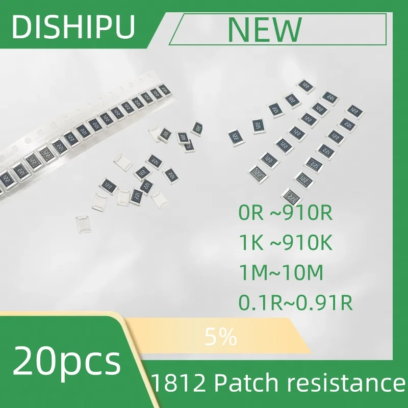 Parche de resistencia 20 piezas 1812, accesorio 5%, 1R, 10R, 100R, 1K, 4,7 K, 10K, 47K, 100K, 0.1R, 0.91R, 1M, 9,1 M, 8,2 M, 1,5 K