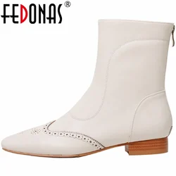 FEDONAS Basic Women Ankle Boots Genuine Leather Square Toe Low Heels Office Lady Working Short Boots Autumn Winter Shoes Woman