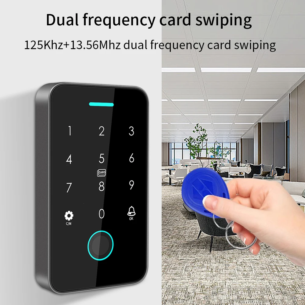 NFC Tuya Access Control Fingerprint Keypad 125K RFID& 13.56M IC Standalone Access System Door Opener WG26 Card Reader APP Unlock