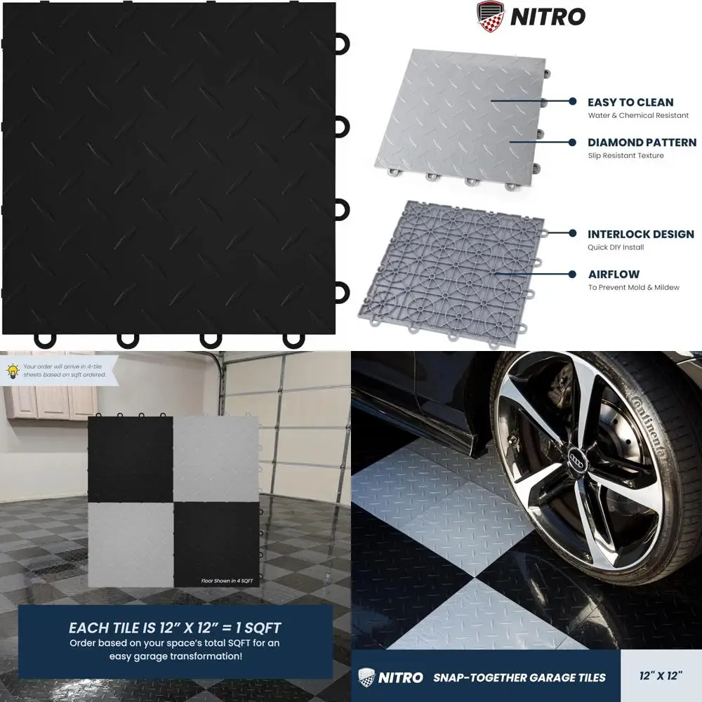 Antislip in elkaar grijpende plastic garagevloertegels, 12x12 klikmat voor garageorganisatie en opslag
