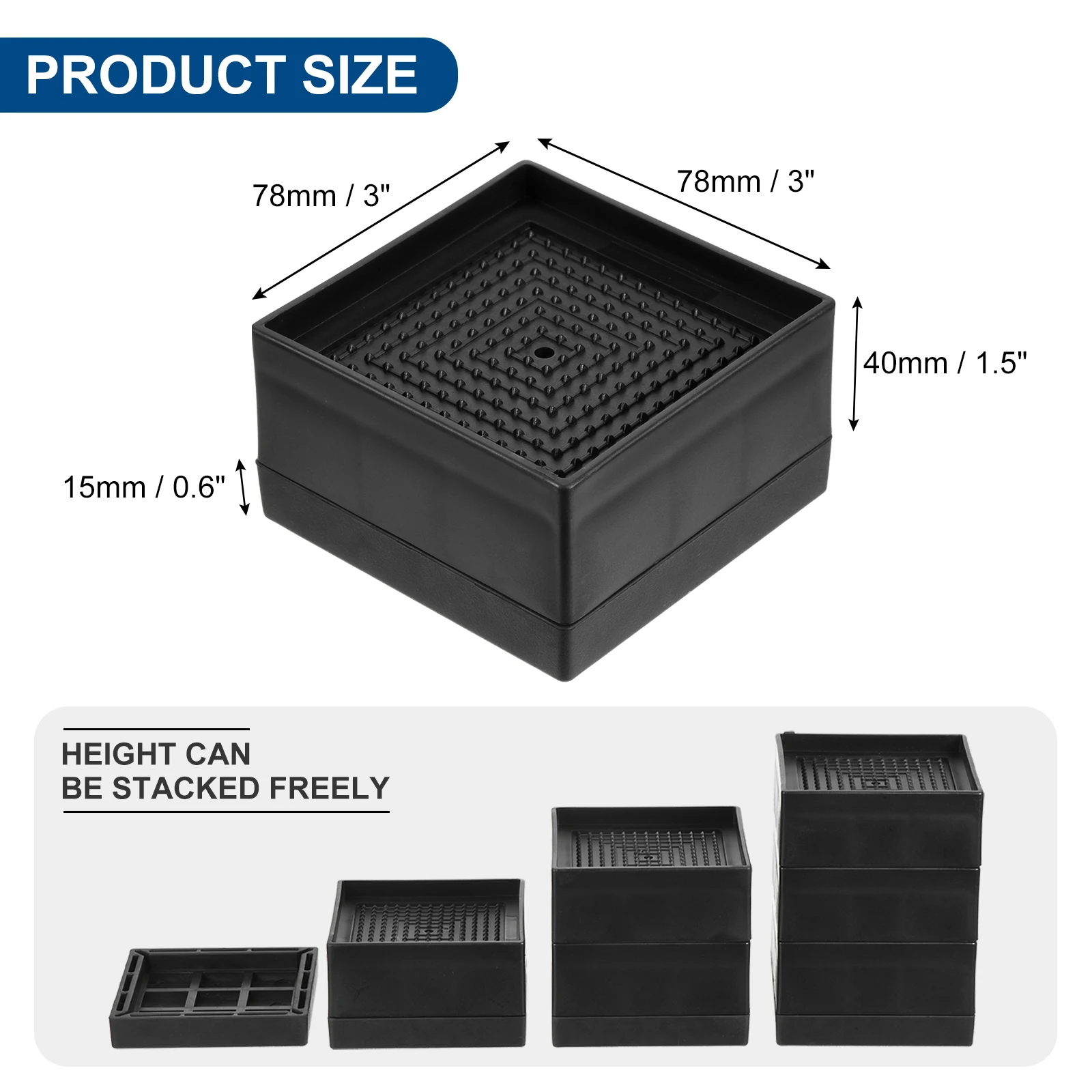 4Pcs Furniture Risers Bed Risers Square/Rectangle Adjustable Couch Riser with NonSlip Mat for Bed Desk Sofa Lift Support 1300Lbs