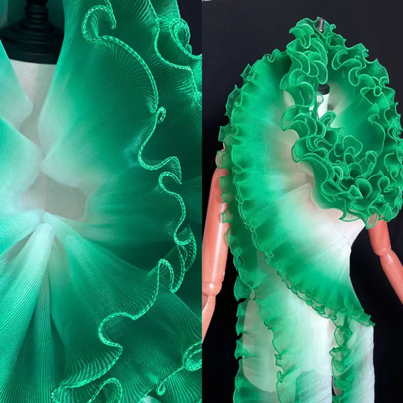 

5 Yards Gradient Lotus Leaf Organza Pleated Designer Fabric Ruffled Lace Trim For Skirts Wedding DIY Sewing Patchwork Crafts