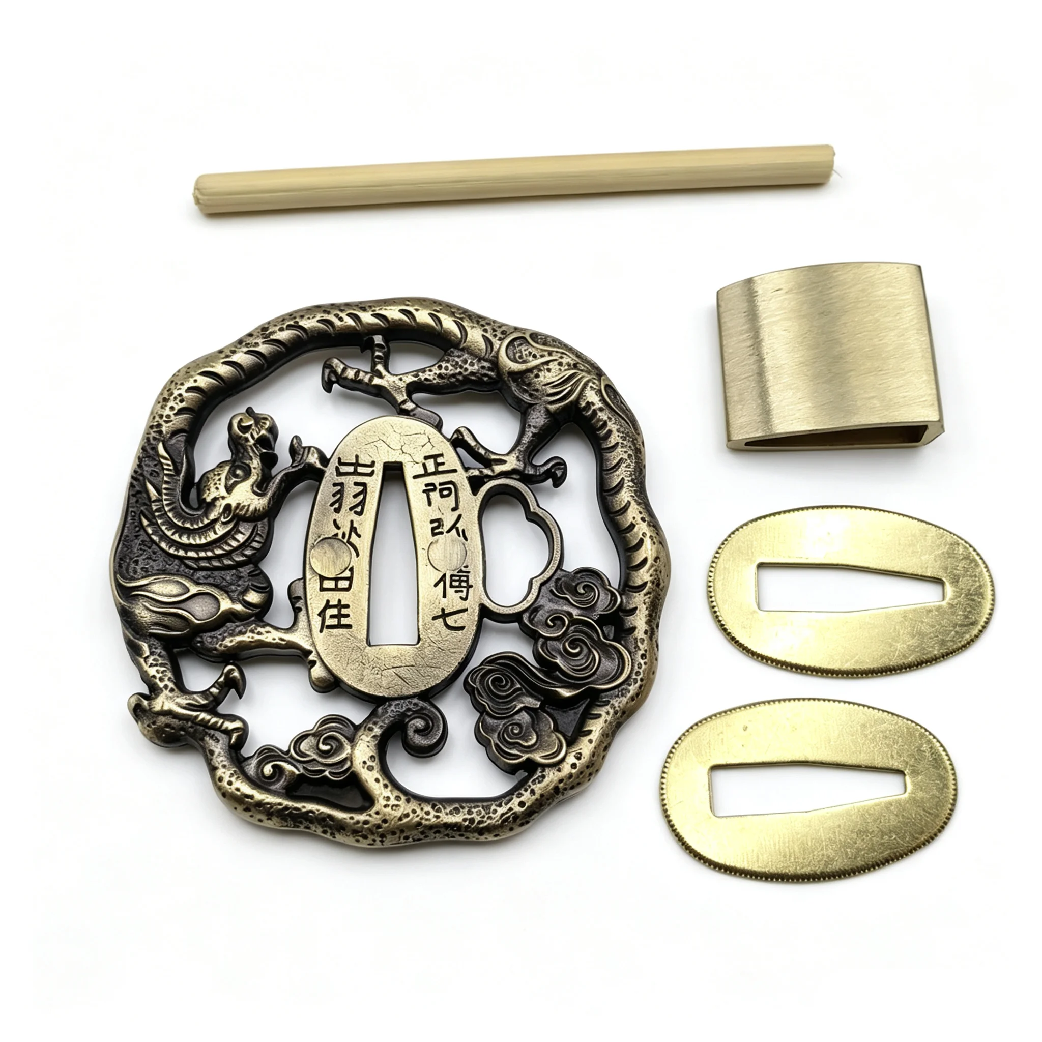 Dragon Theme Copper Brass Tsuba Habaki Seppa Mekugi Japanese Katana/Wakizashi Tanto Sword Accessory