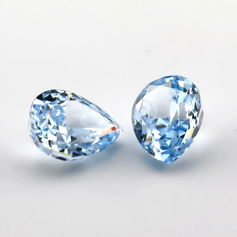 JIANGYUANGEMS 26#Ice Blue Pear Crushed Ice Cut Cubic Zirconia Stone 5A 6x8mm Zircon Loose CZ Synthetic Gems For Jewelry Making