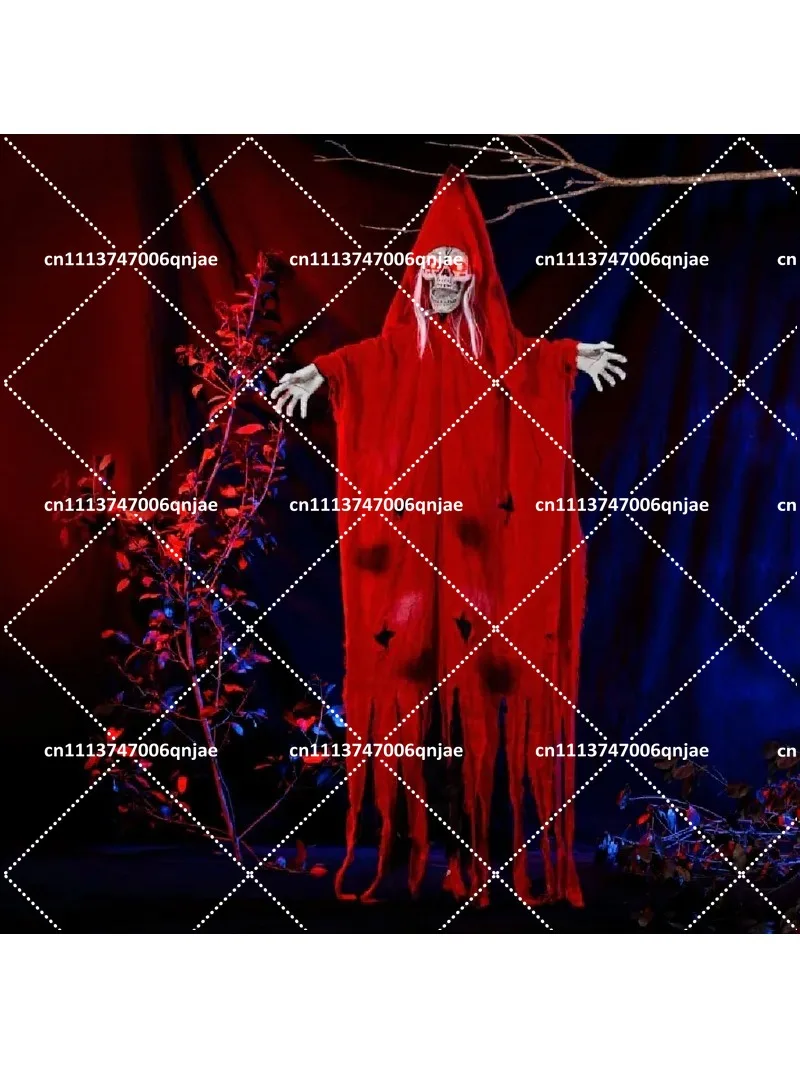 Halloween Hanging Ghost Voice-Activated Electric Glowing Clothes Spooky Haunted House Party Decoration Props Red