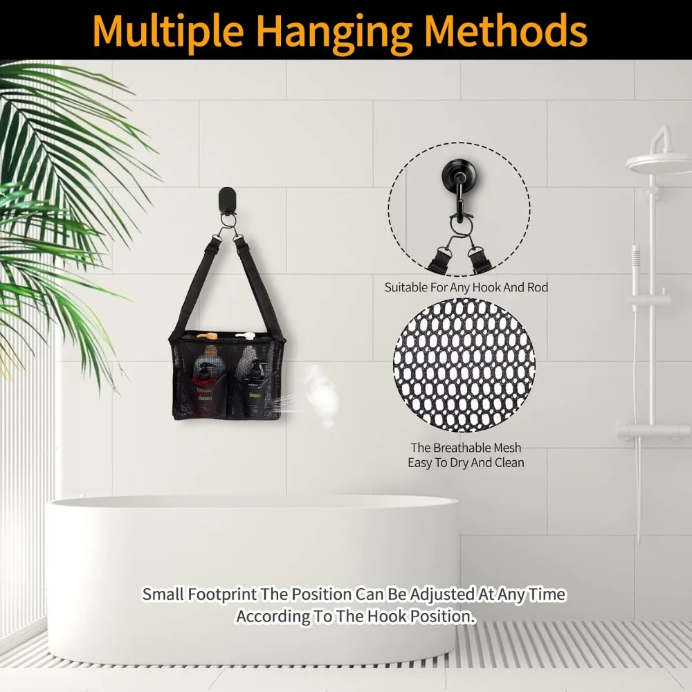 Borsa da bagno in rete sospesa regolabile con 4 tasche portaoggetti, contenitore per doccia college con ganci, applicata a dormitori universitari, palestra, swi