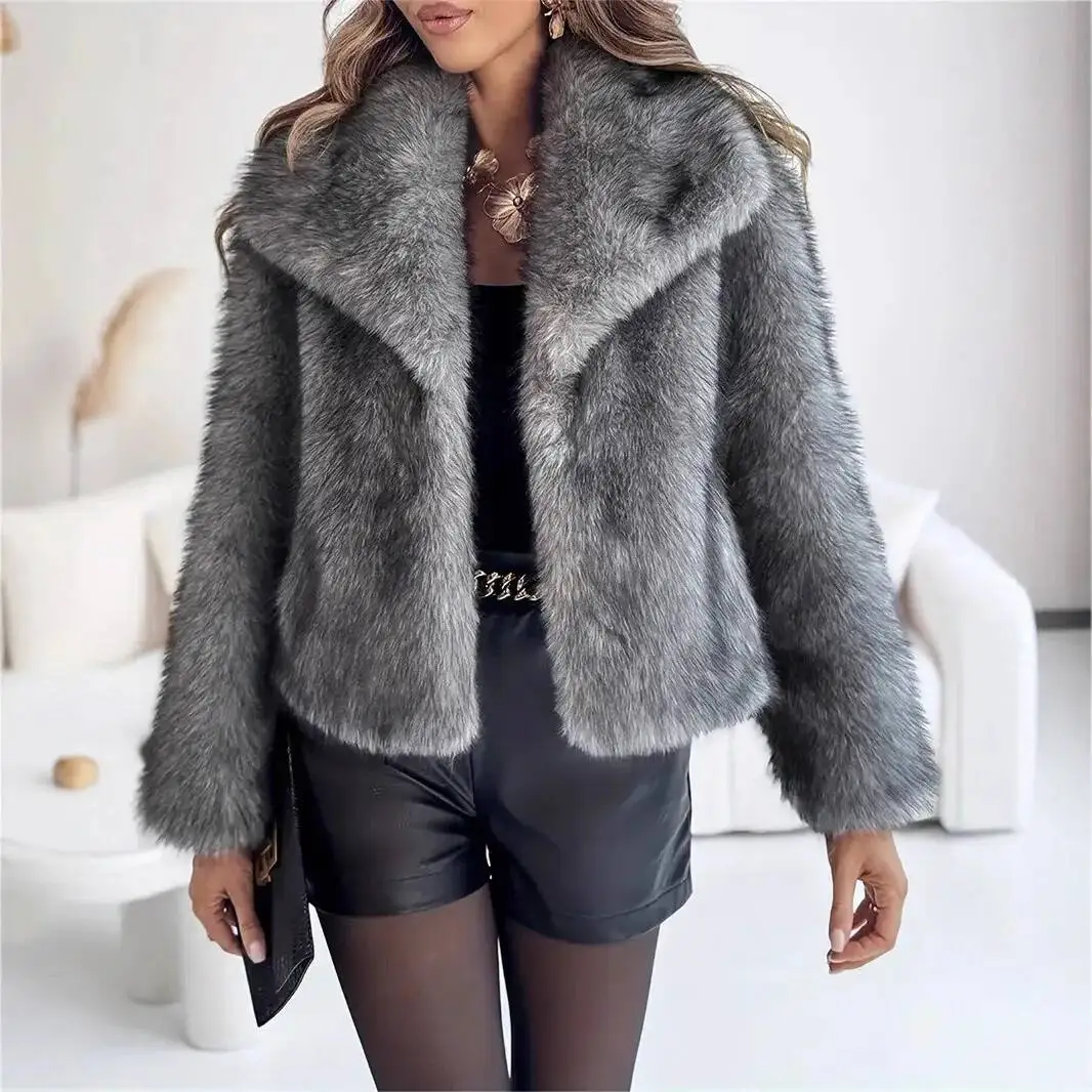 Gradiente inverno feminino jaqueta de vison mais vendido gola peluda feminino falso 2025 curto fofo casaco de pele ecológica para senhora