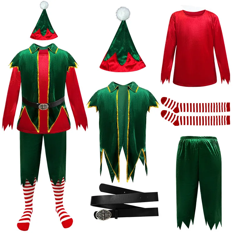 New Christmas Costumes Couple Green Sets Men and Women Adult Christmas Eve Cosplay Family Party New Year's Carnival