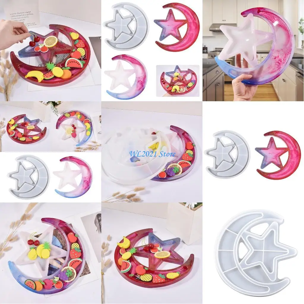 

G5GC Jewelry Resin Mold Moon Star Tray Epoxy Mold for Resin Casting Rings Dish Holder