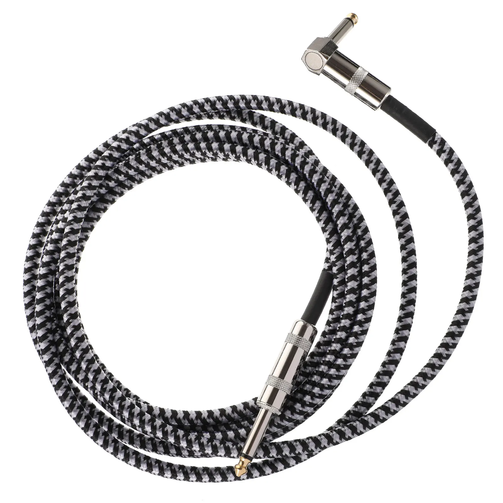 

1Set Black and White Braided Guitar Cable Straight Right Angle Audio Connection Signal Conduction Professional Instruments Wire