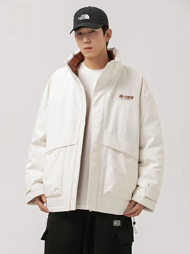 

New Men's down Jaet Winter Thiened Warm White Du down Coat Letter Casual Sle with ket Bread Stand Collar Coat