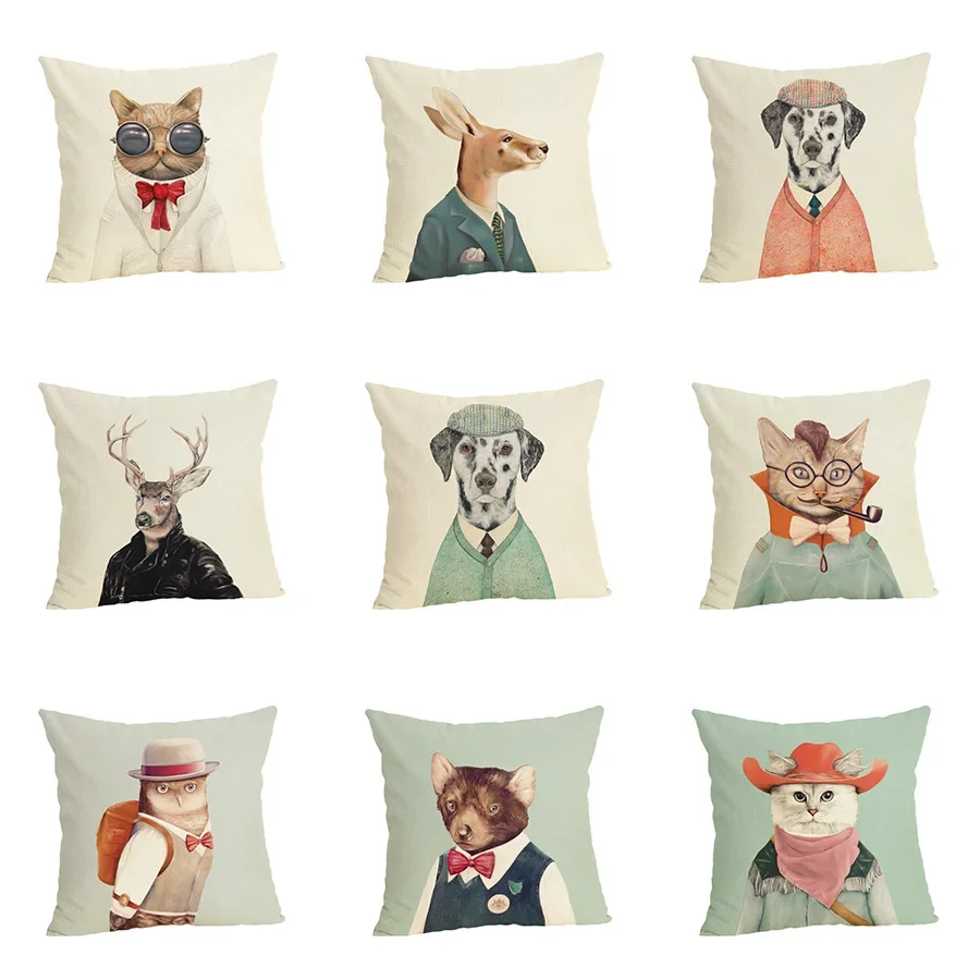 Polar Animal Face Tower Pillow Cover Home Decoration Living Room Sofa Office Seat Cushion Cover 45x45cm Linen Pillowcase