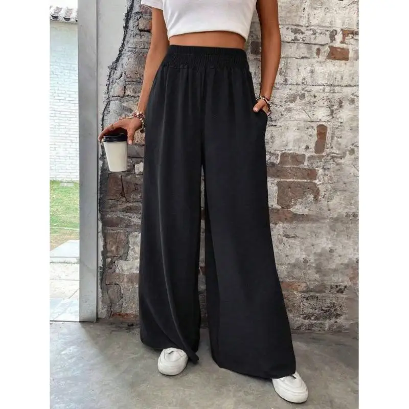 

Waist Wide Leg Pants F 8203 Transborder Sle Retro Fit plus Size Tee-acetate Fiber Ciwalk Nine-point Length orts