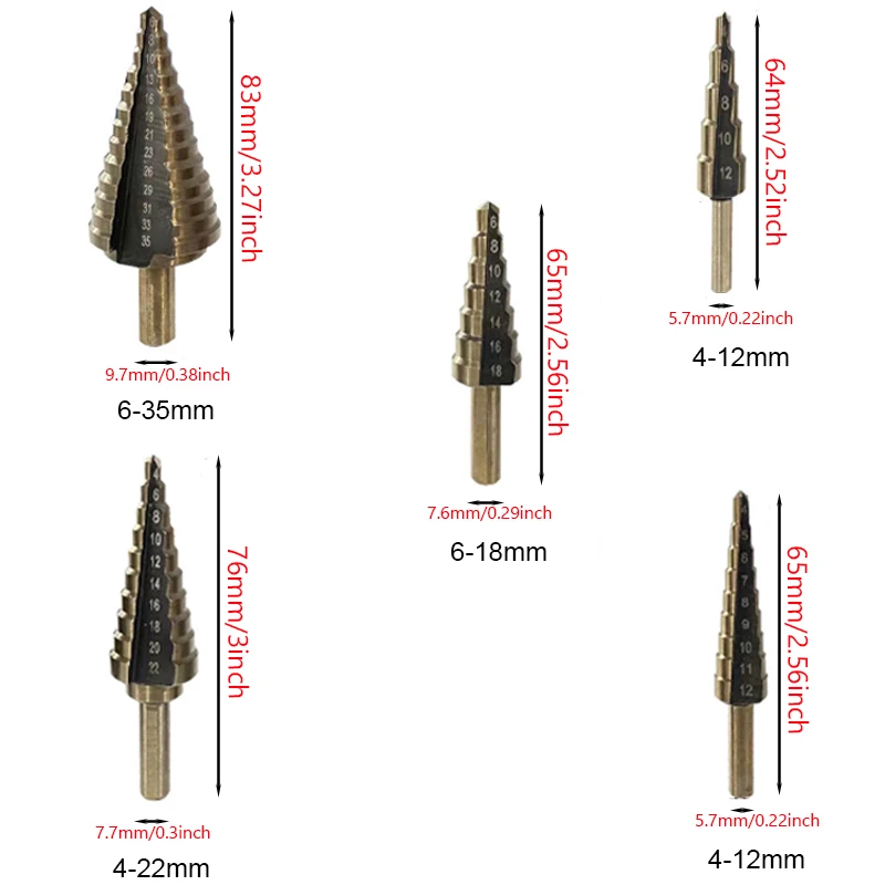 5pcs HSS Metric/Inch Cobalt Step Drill Bit Set Multiple Hole 50 Sizes Case High Speed Steel Metal Drilling Tool for Metal Wood