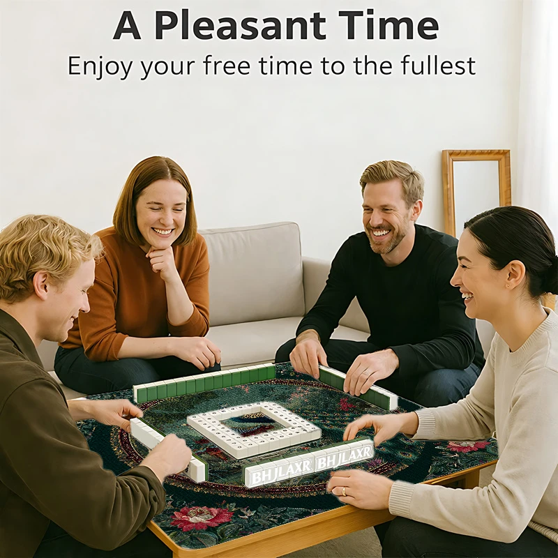 VIKAMA Vintage Peacock Garden Crystal Velvet Mahjong Mat Silent Non Slip Soft Foldable American Mahjong Poker Home Decor