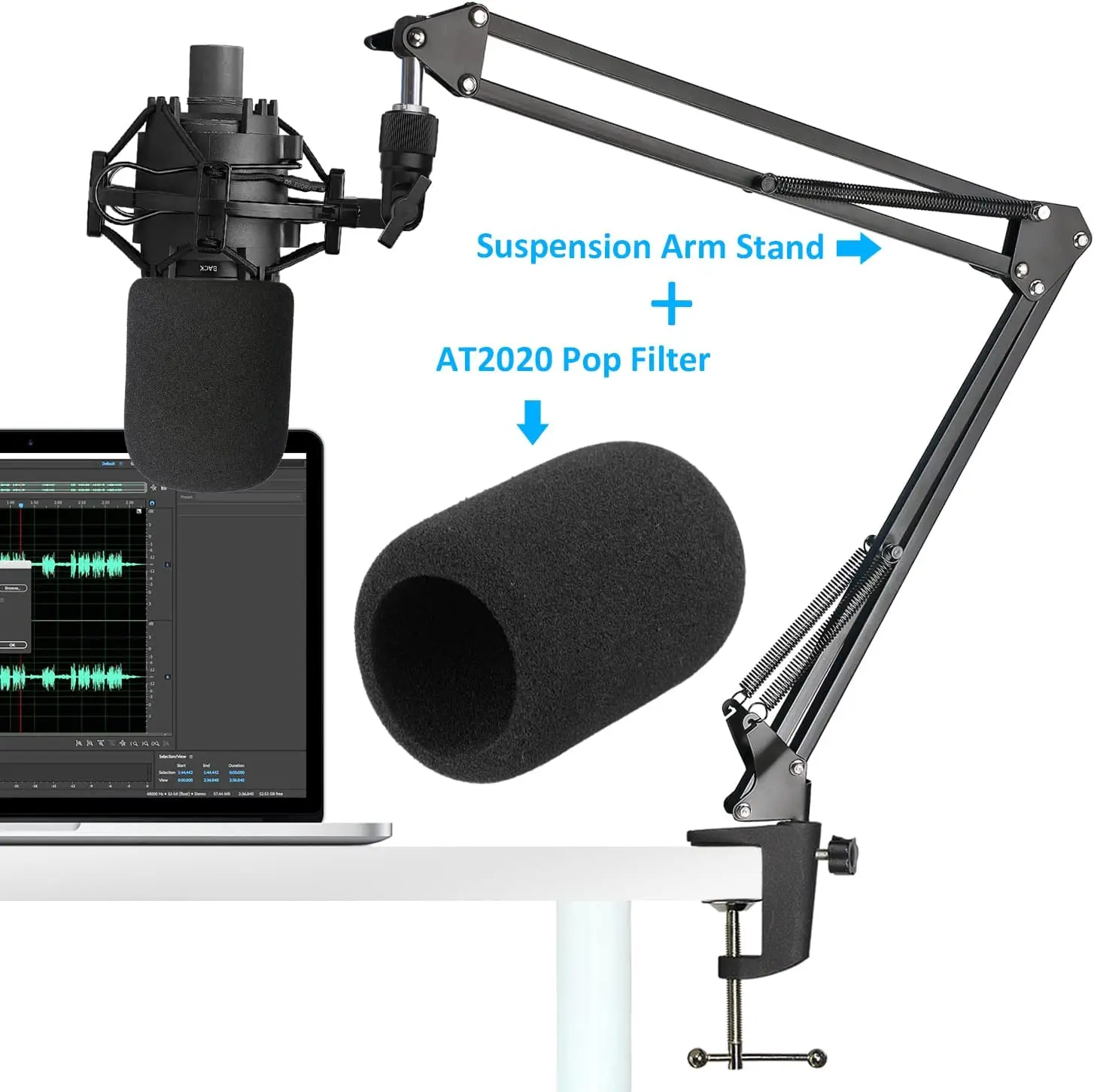 폼 윈드스크린 마이크 붐 암, 서스펜션 붐 가위 암 스탠드, 팝 필터 커버 포함, 오디오 테크니카 AT2020 Micr 