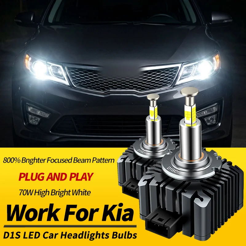2PCS D1S 70W LED Headlights Bulbs Turbo Lights Canbus For Kia Optima 2014-2015 Sportage 2019 HID Conversion Kit Car Accessories