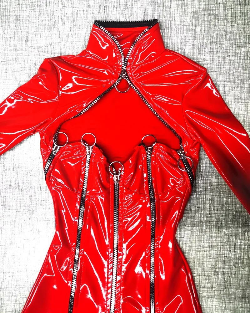

Red Latex Rubber Women Catsuit