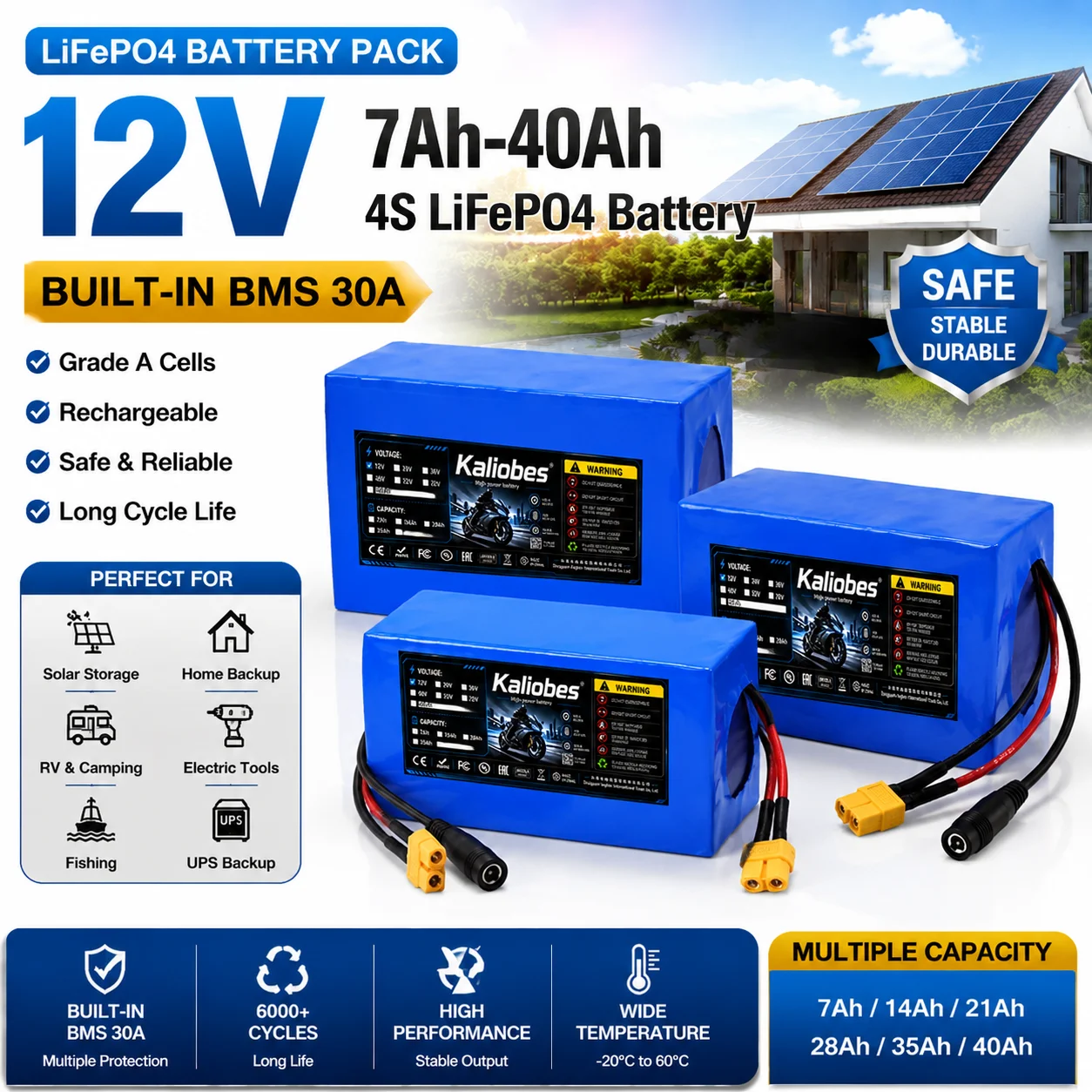 12V 40Ah 35Ah 28Ah 21Ah 14Ah 7Ah 32700 Lifepo4 battery pack BMS 30A For 12.8v E-boat Sprayer UPS monitor Toys car camping+14.6V
