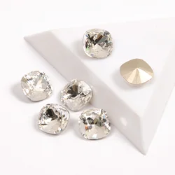 Different Sizes 10pcs Clear Cushion Cut Glitter K9 Fancy Stones Glass Nail Charms Rhinestones for 3D DIY Nail Art Accessories