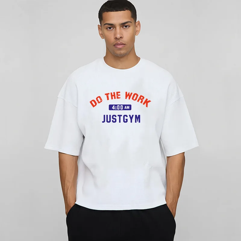 240GSM Heavyweight 100% Cotton T-Shirt Muscle Men's Boxy Fit Short Sleeve Tee Summer Streetwear Customized Print Basic Top