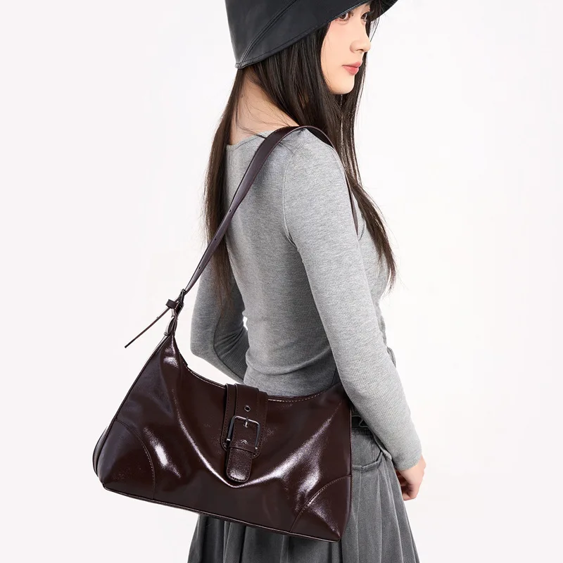 Shoulder Bag Handbag Women Hobo Bags New Trend Retro Underarm Versatile 2026 Black PU Leather Zipper Tote Bag Office Shopping