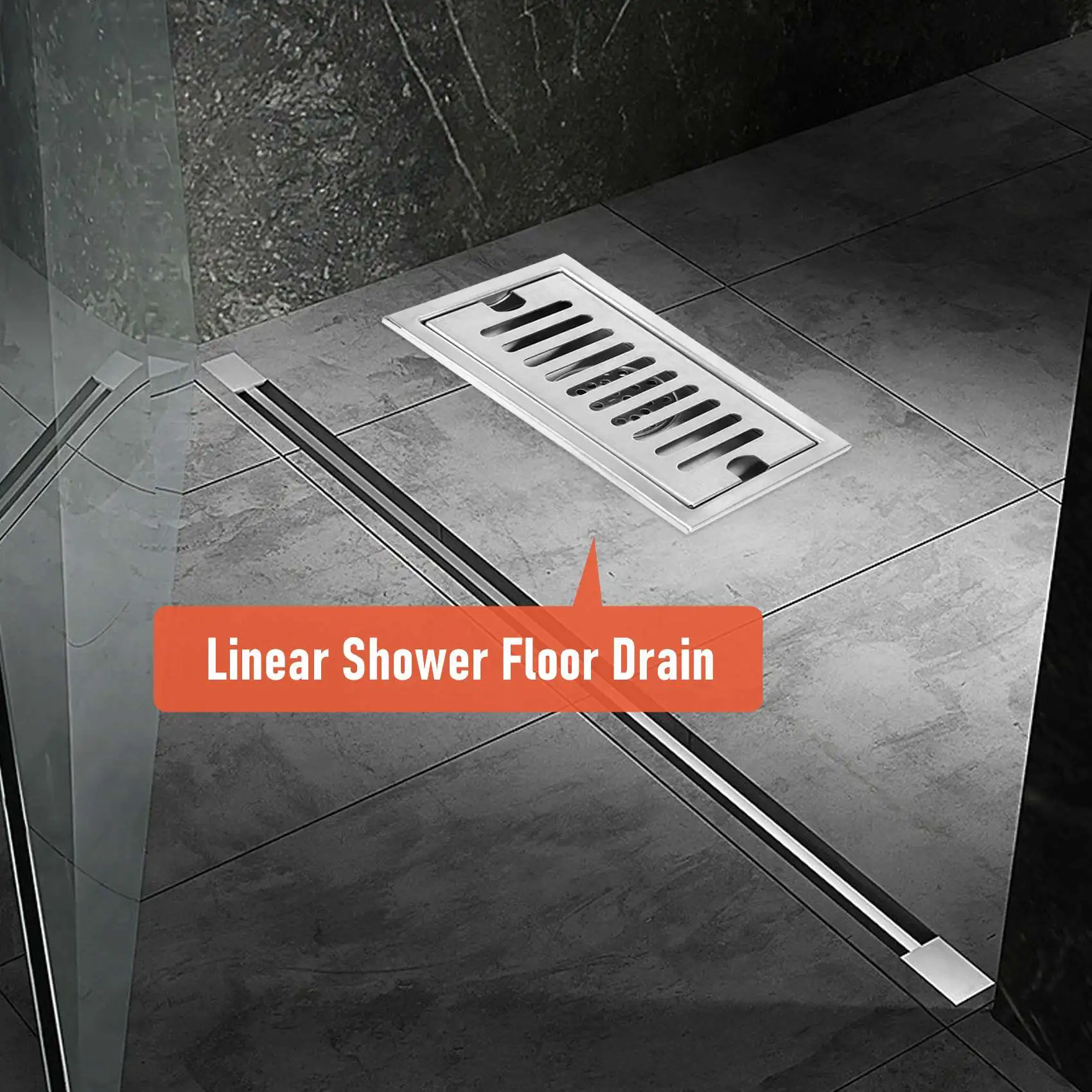 AEE3-Rectangular Linear Shower Floor Drain Long Linear Drainage Channel Drain For Hotel Bathroom Kitchen Floor 20Cm