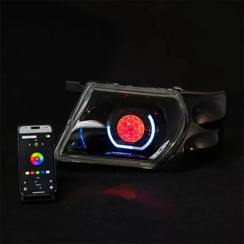 Custom LED Headlights Cuboid Angel Eye Turbine RGB Sequential Indicator + DRL Off-Road SUV Fitment 1997-2004