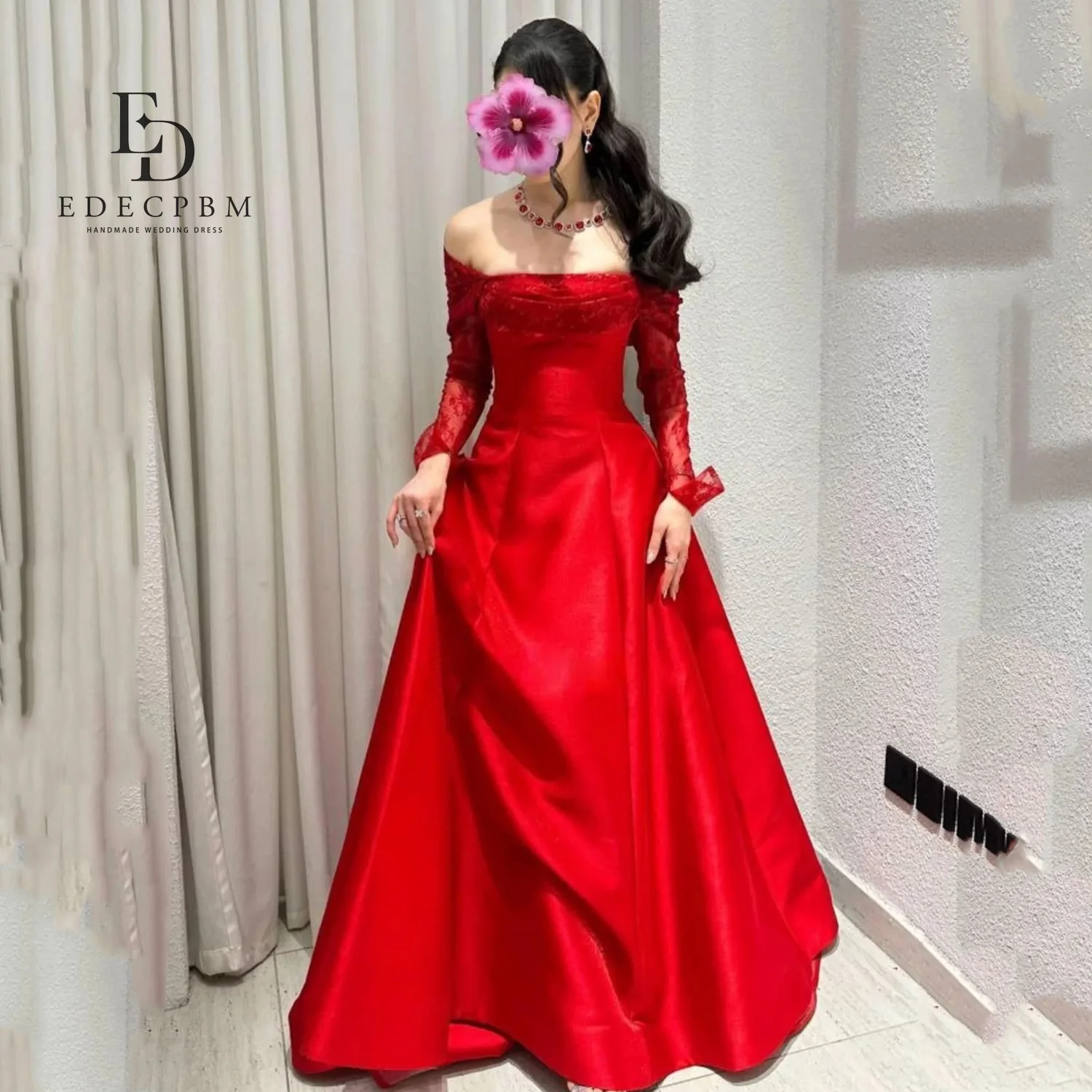 فساتين EDECPBM Vestidos De Festa النسائية للمناسبات الخاصة فساتين نسائية أنيقة مخصصة لحفلات الزفاف باللون الأحمر الساتان
