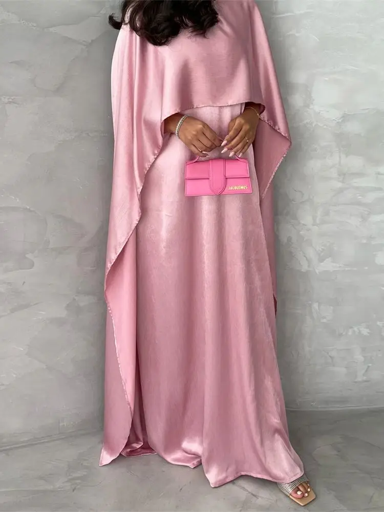 Shiny Satin Abaya Dubai Luxury Arabic Muslim Kaftan Dress Abayas For Women Kebaya Caftan Marocain Robe Femme Musulmane Vestidos