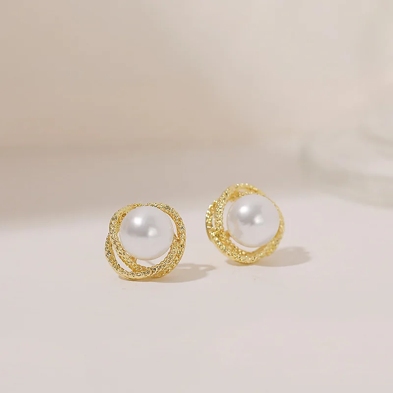 كبير الملتوية عبرت جولة تقليد اللؤلؤ وأقراط للنساء مزاجه موضة لطيف الهندسة مجوهرات اكسسوارات هدية