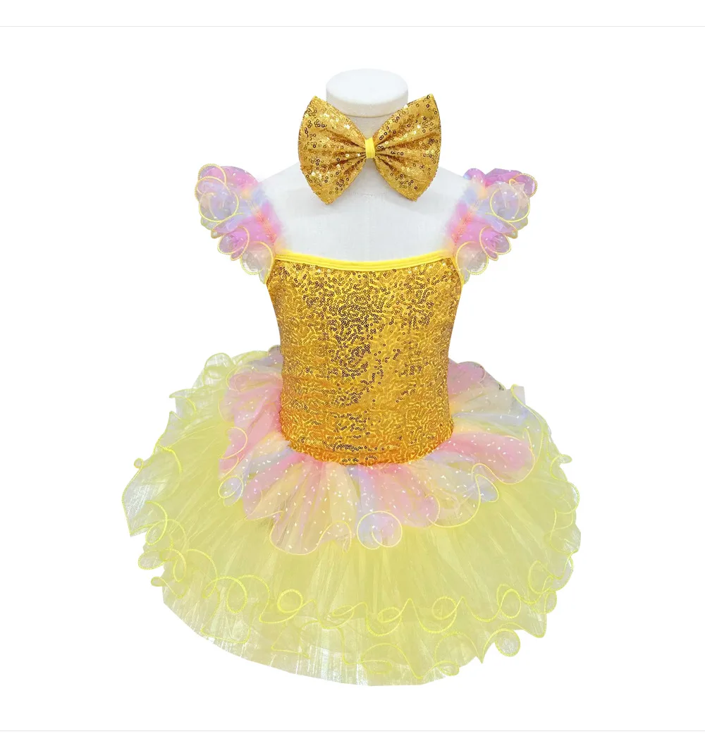 Girls' Pengpeng Sequin Yarn Princess Performance Dress Children's Ballet Skirt for Dance for Stage Performances