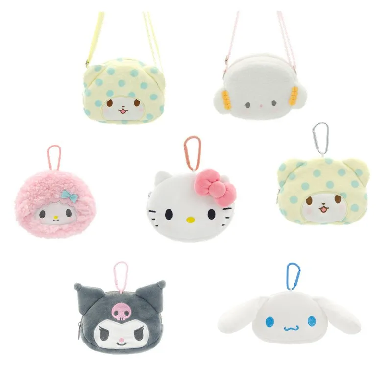 Kawaii Sanrio Anime Peripherals My Melody Kuromi Cinnamoroll Hello Kitty Cartoon Plush Coin Purse Girls Going Out Messenger Bag