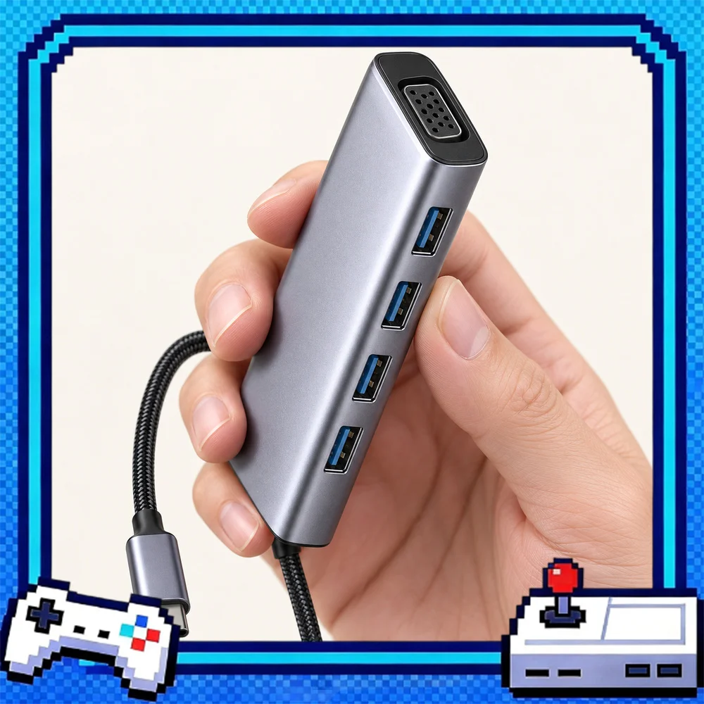UGREEN CM498 90882 5-in-1 USB-C to VGA Hub, 1080p 60Hz VGA Adapter with 4 USB-A 3.0 5Gbps Data Ports