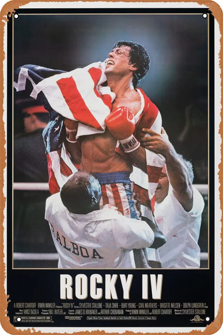 1PCS,Rocky IV (#1 of 4) Metal Sign Vintage Look Kitchen Signs Wall Decor 1985 Movie Poster Bar Decorations  Tin Art Plaques