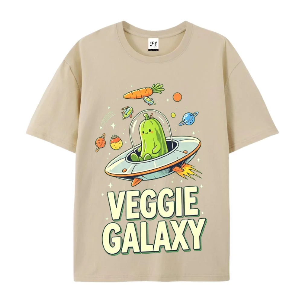 Veggie Galaxy Funny Alien T Shirt Men Women Casual Oversized Short Sleeve Space UFO Carrot Graphic Streetwear Tee
