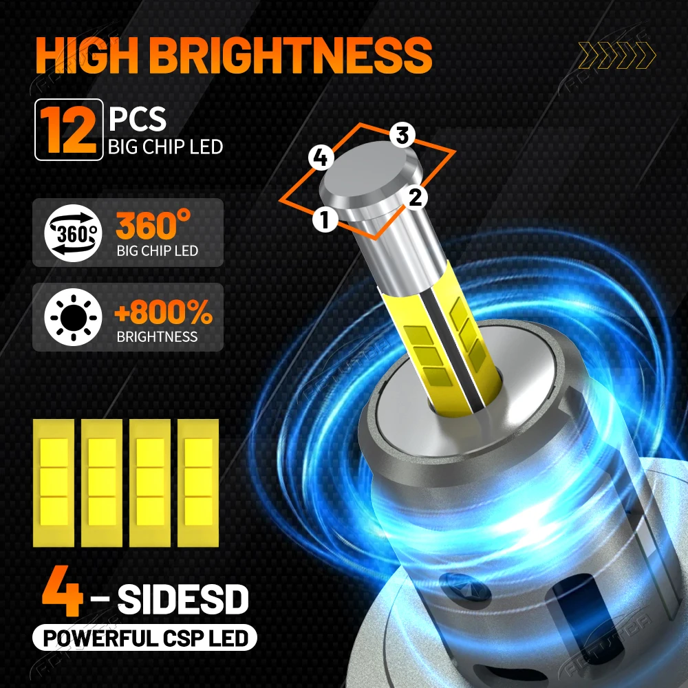 High Power H7 LED Car Headlight Bulb 3000W 360 Turbo Mini Canbus 6800000LM Light for Car Wireless H7 LED HeadLamp 6000K 12V